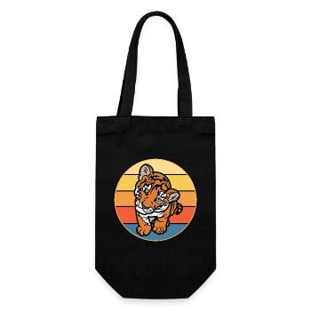 Tiger Big Cat Vintage Retro Sonnenuntergang - Geschenkbeutel für Flaschen - Schwarz - Vorne