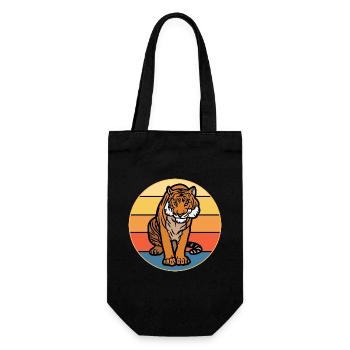 Tiger Big Cat Vintage Retro Sonnenuntergang - Geschenkbeutel für Flaschen - Schwarz - Vorne