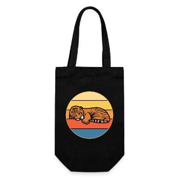 Tiger Big Cat Vintage Retro Sonnenuntergang - Geschenkbeutel für Flaschen - Schwarz - Vorne