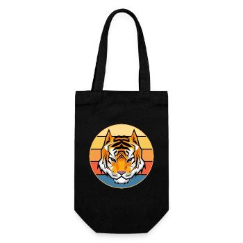 Tiger Big Cat Vintage Retro Sonnenuntergang - Geschenkbeutel für Flaschen - Schwarz - Vorne