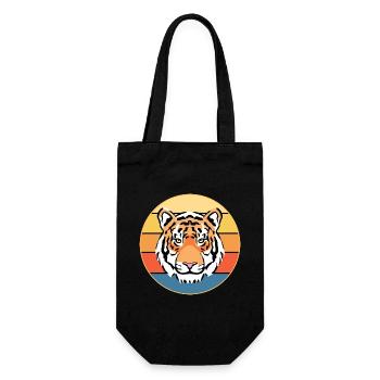 Tiger Big Cat Vintage Retro Sonnenuntergang - Geschenkbeutel für Flaschen - Schwarz - Vorne