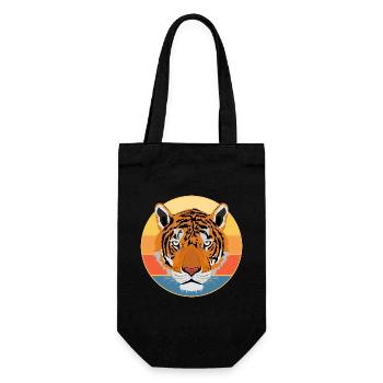 Tiger Big Cat Vintage Retro Sonnenuntergang - Geschenkbeutel für Flaschen - Schwarz - Vorne