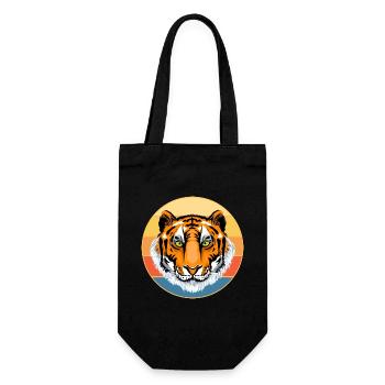 Tiger Big Cat Vintage Retro Sonnenuntergang - Geschenkbeutel für Flaschen - Schwarz - Vorne
