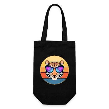 Tiger Big Cat Vintage Retro Sonnenuntergang - Geschenkbeutel für Flaschen - Schwarz - Vorne
