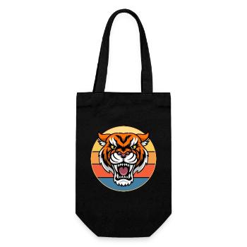 Tiger Big Cat Vintage Retro Sonnenuntergang - Geschenkbeutel für Flaschen - Schwarz - Vorne