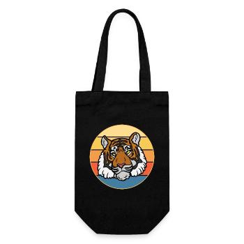 Tiger Big Cat Vintage Retro Sonnenuntergang - Geschenkbeutel für Flaschen - Schwarz - Vorne