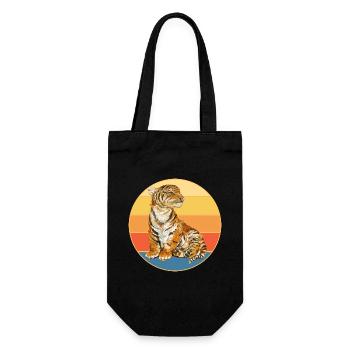 Tiger Big Cat Vintage Retro Sonnenuntergang - Geschenkbeutel für Flaschen - Schwarz - Vorne