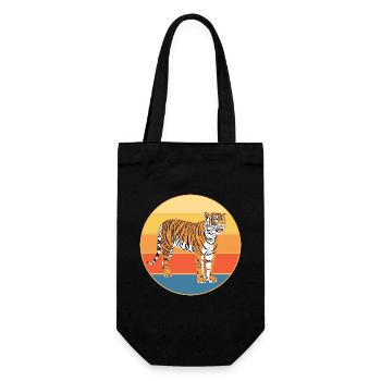 Tiger Big Cat Vintage Retro Sonnenuntergang - Geschenkbeutel für Flaschen - Schwarz - Vorne