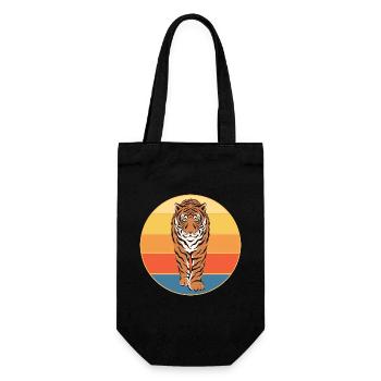 Tiger Big Cat Vintage Retro Sonnenuntergang - Geschenkbeutel für Flaschen - Schwarz - Vorne