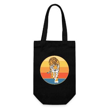 Tiger Big Cat Vintage Retro Sonnenuntergang - Geschenkbeutel für Flaschen - Schwarz - Vorne