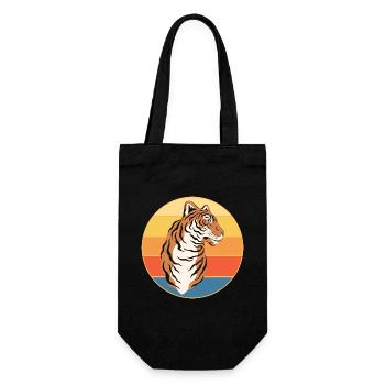 Tiger Big Cat Vintage Retro Sonnenuntergang - Geschenkbeutel für Flaschen - Schwarz - Vorne