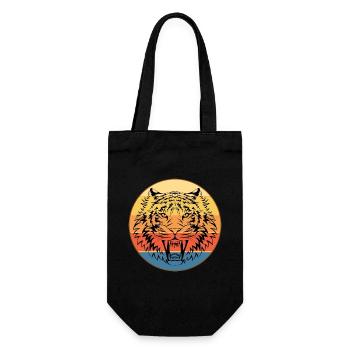 Tiger Raubkatze Vintage Retro Sonnenuntergang - Geschenkbeutel für Flaschen - Schwarz - Vorne
