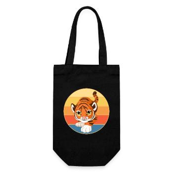 Tiger Big Cat Vintage Retro Sonnenuntergang - Geschenkbeutel für Flaschen - Schwarz - Vorne