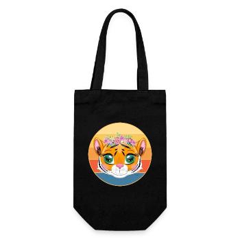 Tiger Big Cat Vintage Retro Sonnenuntergang - Geschenkbeutel für Flaschen - Schwarz - Vorne