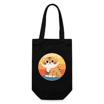 Tiger Big Cat Vintage Retro Sonnenuntergang - Geschenkbeutel für Flaschen - Schwarz - Vorne