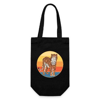 Tiger Big Cat Vintage Retro Sonnenuntergang - Geschenkbeutel für Flaschen - Schwarz - Vorne