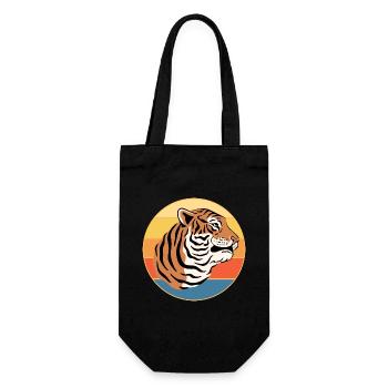 Tiger Big Cat Vintage Retro Sonnenuntergang - Geschenkbeutel für Flaschen - Schwarz - Vorne