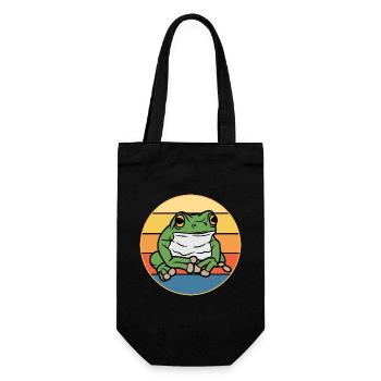 Süßer Frosch Vintage Retro Sonnenuntergang Tierliebhaber - Geschenkbeutel für Flaschen - Schwarz - Vorne