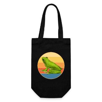 Niedlicher Frosch Vintage Retro Sonnenuntergang Tierliebhaber - Geschenkbeutel für Flaschen - Schwarz - Vorne