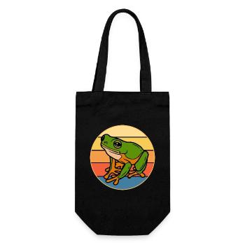 Niedlicher Frosch Vintage Retro Sonnenuntergang Tierliebhaber - Geschenkbeutel für Flaschen - Schwarz - Vorne