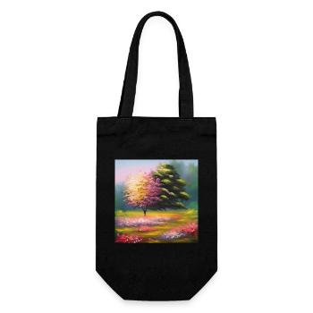 Blumen Wiese Baum Aquarell farbenfrohe Natur Kunst - Geschenkbeutel für Flaschen - Schwarz - Vorne