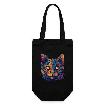 Psychedelic cat face with colorful patterns - Gift Bag for Bottles - black - Front