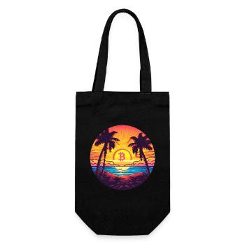 Logo Bitcoin, symbole, lever du soleil, soleil, mer - Sac à bouteille - noir - Devant