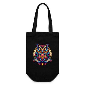 OWL EAGLE OWL BIRD OF PREY TAWNY OWL FEATHER RAINBOW COLORFUL - Gift Bag for Bottles - black - Front