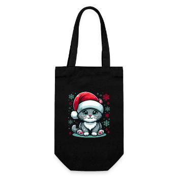 CAT, KITTY, KITTEN, PET, CHRISTMAS, SNOW - Gift Bag for Bottles - black - Front