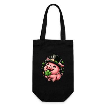 GLÜCKSSCHWEIN KLEEBLATT ZYLINDER GLÜCK WOHLSTAND - Geschenkbeutel für Flaschen - Schwarz - Vorne