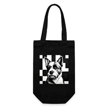 Westie: Kubistisches Schwarz-Weiß - Geschenkbeutel für Flaschen - Schwarz - Vorne