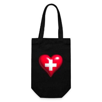 Switzerland flag shiny heart red white cross - Gift Bag for Bottles - black - Front
