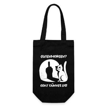 Guten Morgen? Ganz dünnes Eis - lustige Katze - Geschenkbeutel für Flaschen - Schwarz - Vorne