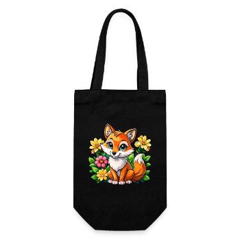 Flower-loving fox - Gift Bag for Bottles - black - Front