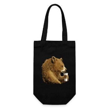 BÄR TRINKT KAFFEE - T-Shirt für Kaffeeliebhaber - Geschenkbeutel für Flaschen - Schwarz - Vorne