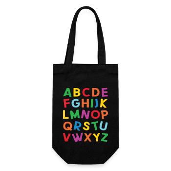 ABC Bunte Buchstaben des Alphabets zum Lesen - Geschenkbeutel für Flaschen - Schwarz - Vorne