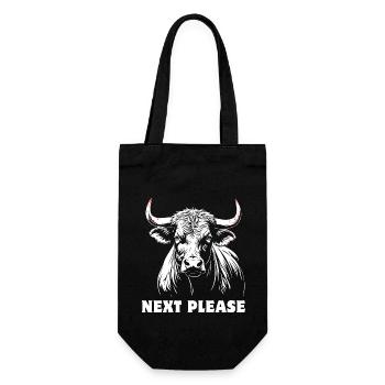 Stier - Next please - stolz, selbstbewusst - Geschenkbeutel für Flaschen - Schwarz - Vorne