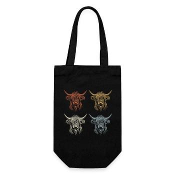 Schottisches Hochlandrind - Vintage - Geschenk - Geschenkbeutel für Flaschen - Schwarz - Vorne