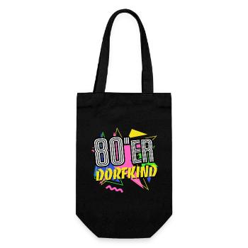80er Dorfkind - 80er Jahre - bunt + verrückt - Geschenkbeutel für Flaschen - Schwarz - Vorne