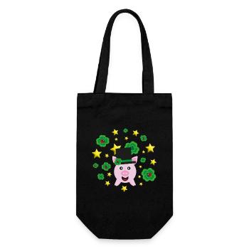 Silvester Sterne mit Glücksschwein und Klee. - Geschenkbeutel für Flaschen - Schwarz - Vorne