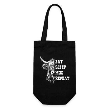 Hochlandrind - Eat Sleep Moo Repeat - Spruch - Geschenkbeutel für Flaschen - Schwarz - Vorne