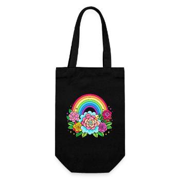 Blumiger Regenbogen - Geschenkbeutel für Flaschen - Schwarz - Vorne