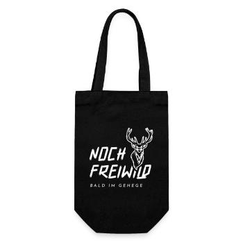 Noch frei wild, bald im Gehege – Lustiges Design - Geschenkbeutel für Flaschen - Schwarz - Vorne