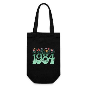 Muster Blumen 1984 Geburtstagsfeier Frau 40 Jahre - Geschenkbeutel für Flaschen - Schwarz - Vorne