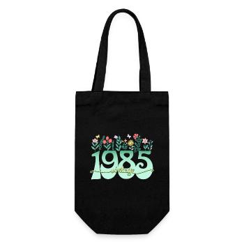 Blumen 1985 Geburtstagsfrau 40 Jahre - Geschenkbeutel für Flaschen - Schwarz - Vorne