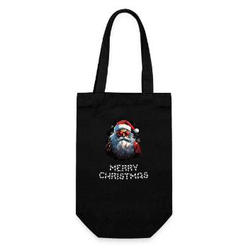 Weihnachtsmann - Marry Christmas - Geschenkbeutel für Flaschen - Schwarz - Vorne