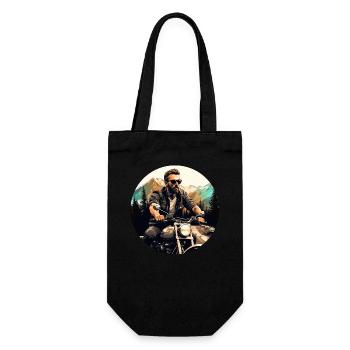 Mann auf seiner Maschiene in den Bergen - Retro - Geschenkbeutel für Flaschen - Schwarz - Vorne
