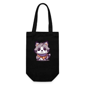 Raccoon - Kawaii Style - Gift Bag for Bottles - black - Front