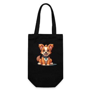 Hund - Kawaii Style - Geschenkbeutel für Flaschen - Schwarz - Vorne