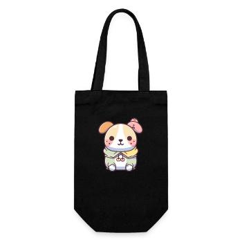 Hund - Kawaii Style - Geschenkbeutel für Flaschen - Schwarz - Vorne
